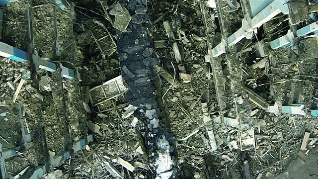 爆炸后的建筑物废墟视频素材