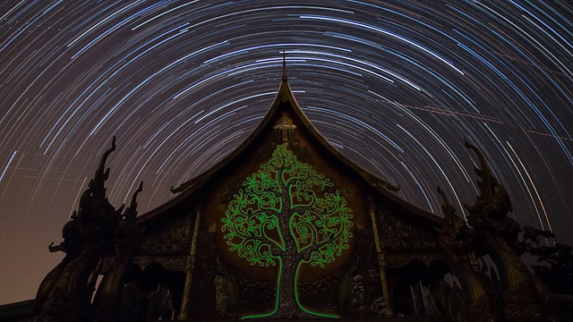 寺庙里夜晚的星迹。视频素材