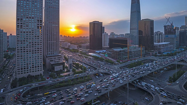 时光流逝——北京中央商务区建筑天际线，中国城市景观视频下载