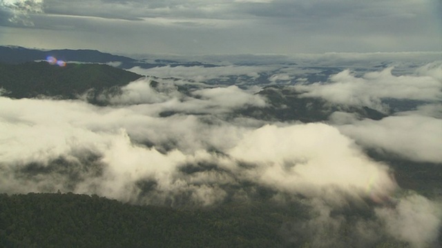 空中航迹越过森林覆盖的山坡。视频下载