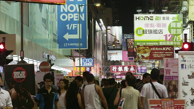 购物区的晚间街景视频素材