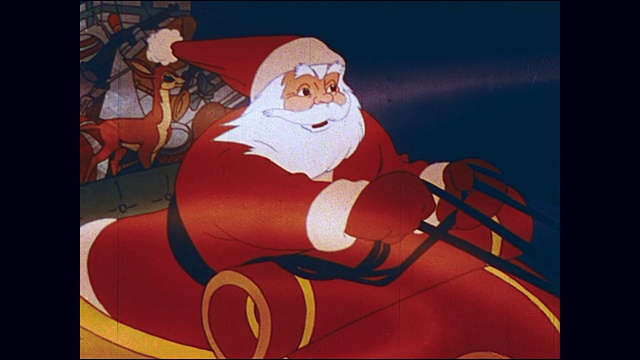圣诞老人和他的驯鹿在乘坐雪橇飞行时与飞机险遭相撞视频素材