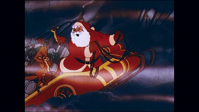 圣诞老人和他的驯鹿飞到云端坠毁视频素材
