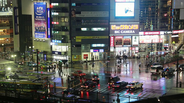 雨夜涉谷车站附近的十字路口视频素材