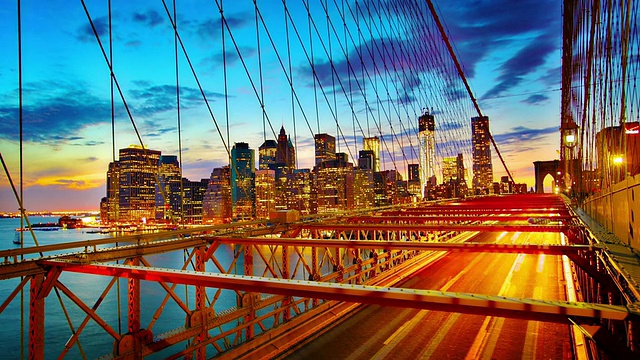 布鲁克林大桥和曼哈顿晚天际线视频下载