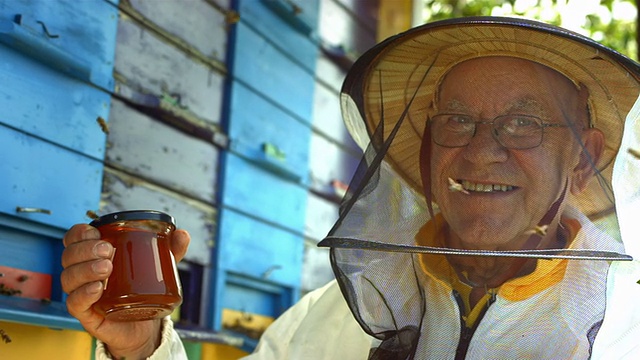 高清超级慢动作:一个养蜂人的肖像视频下载