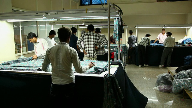 在印度北方邦诺伊达一家纺织厂工作的工人视频素材