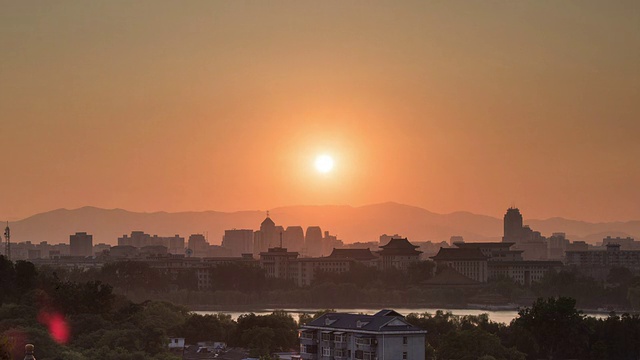 北京著名的北海公园日落视频下载