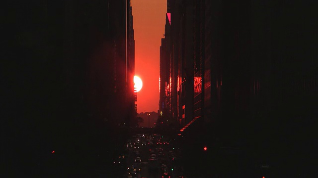 曼哈顿悬日日落，第42街，纽约市视频素材