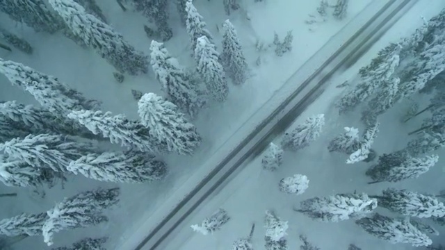 航拍的一个朦胧的冬天的道路视频素材
