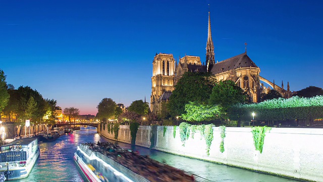 巴黎圣母院和塞纳河，法国，欧洲-时间流逝视频素材