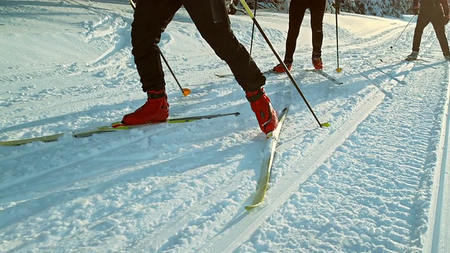 TS SLO MO家庭越野滑雪滑冰技术视频素材