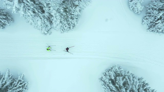 男子和女子越野滑雪空中表演视频素材