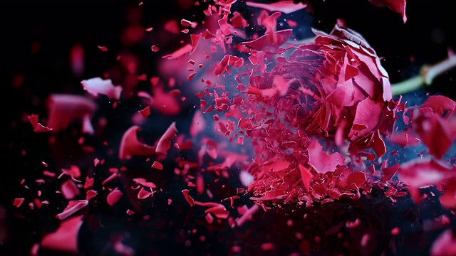 SLO MO冰冻的红玫瑰粉碎在黑色的表面视频素材