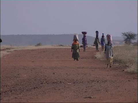 非洲妇女头顶货物。尼日尔,西非。视频素材