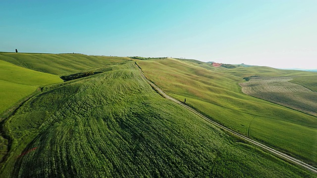 空中的土路在托斯卡纳的草地视频下载