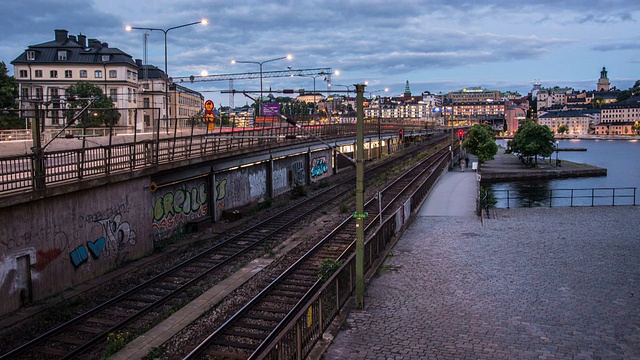 高清时间流逝:城市铁路倾斜视频素材