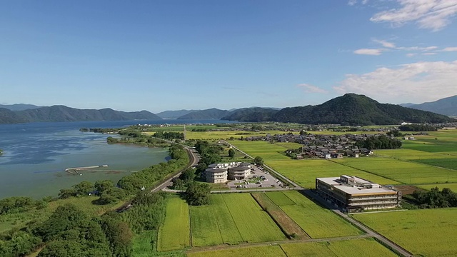 琵琶湖和稻田的航拍视频素材