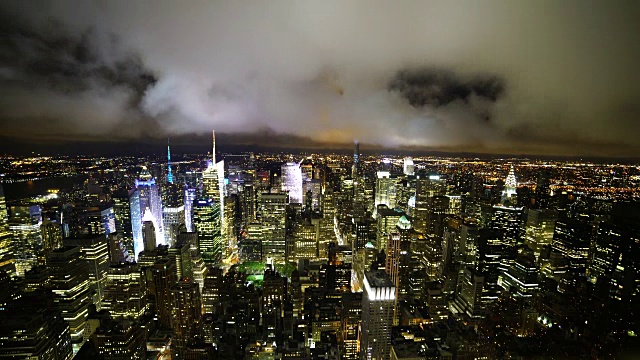 多云的夜空下城市大都市全景的时间流逝视频素材