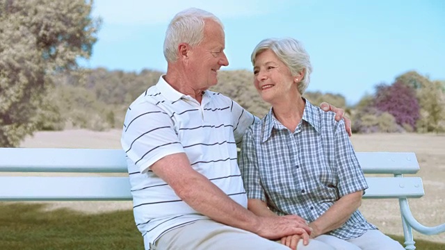 SLO MO公园里一对相爱的老年夫妇的肖像视频素材