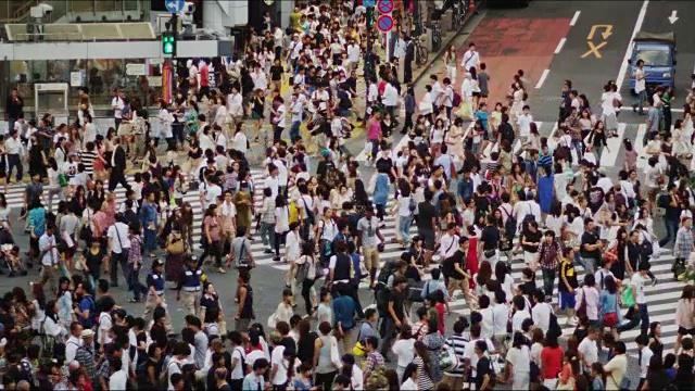 一个周日的下午，在著名的涉谷十字路口的人群，慢镜头视频下载