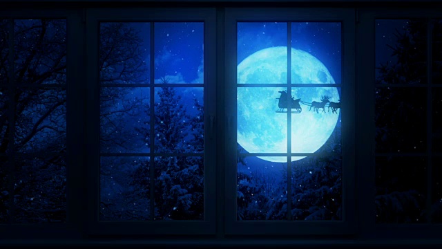 Flying Santa Behind The Window可循环的圣诞老人视频素材