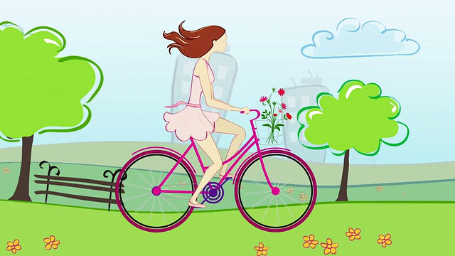 女孩骑着城市自行车视频下载