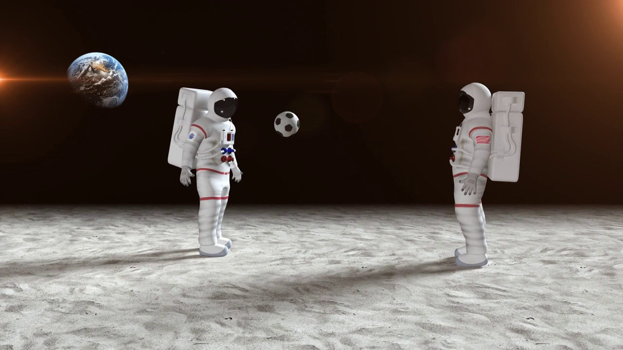 两名宇航员在月球表面踢足球视频下载