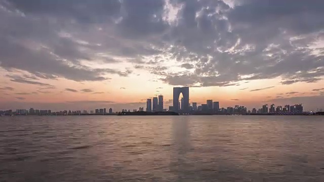 T/L ZO苏州金鸡湖日落，中国视频下载