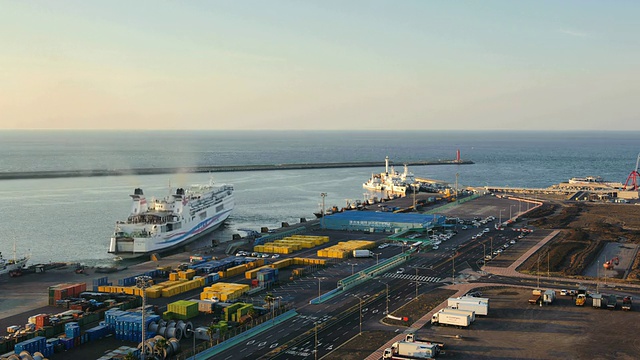韩国济州岛国际客轮码头周边景观视频素材