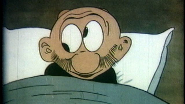 1934年，动画特写的人(马特)在坏与瞪大的眼睛+ 2块生长在头部/特征视频素材