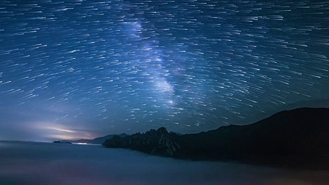 雪山山蔚山岩附近的星迹和云海视频素材
