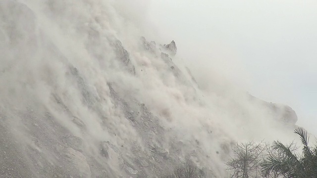 巨石从火山熔岩圆顶的侧面坠落视频素材