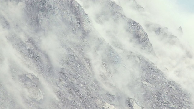 巨石从火山熔岩圆顶的侧面坠落视频素材