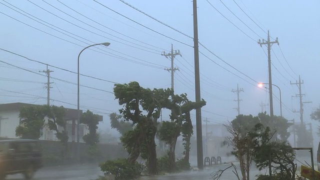 猛烈的飓风眼墙风猛烈袭击城市视频素材