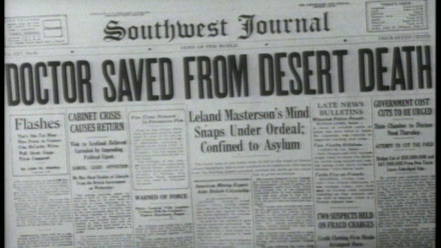 1952年B/W报纸特写，标题为“从沙漠死亡中拯救的医生”/特写视频下载