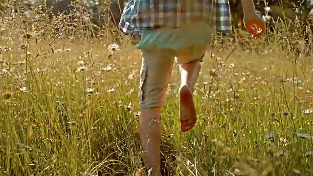 SLO MO TS男孩赤脚跑在高草视频素材