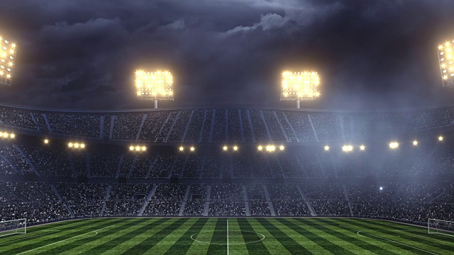黑暗天空下的戏剧性足球场视频素材