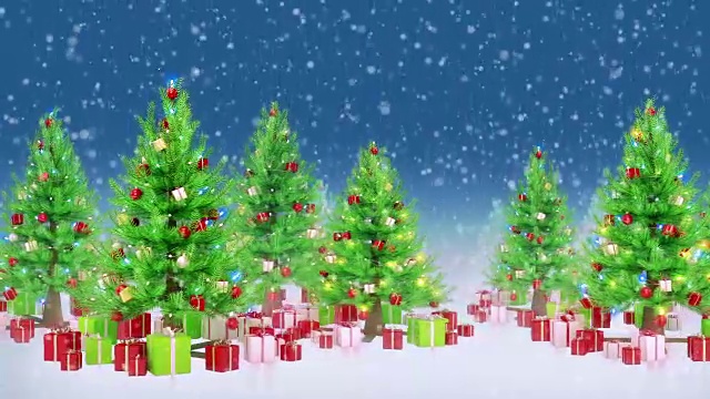 圣诞树与礼物轮流在夜晚的背景视频素材