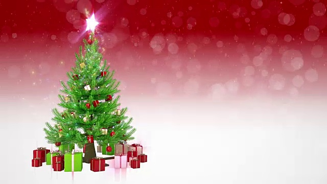 圣诞树与礼物旋转在红色的背景视频素材