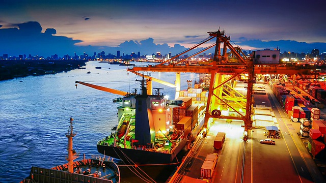 亚洲港口的集装箱船，视频素材