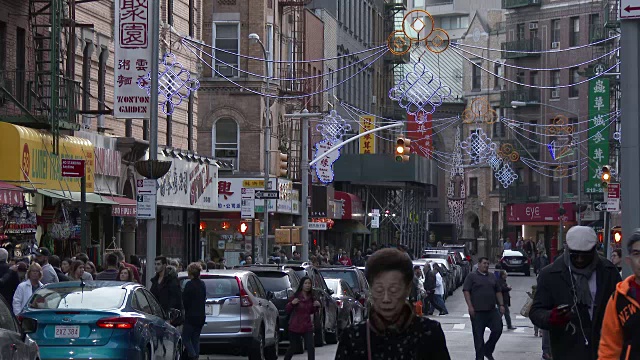 纽约唐人街-莫特街公寓和店面(圣诞季)视频素材