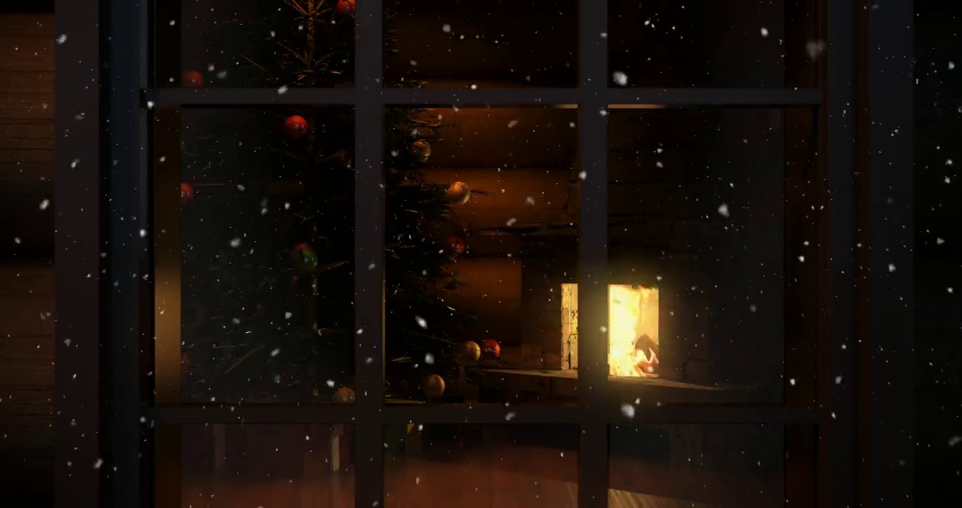 圣诞场景背后的窗口4K |可循环视频下载