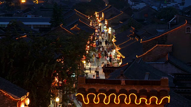 中国扬州老街夜景视频素材