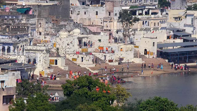 城市和圣湖的全景。印度、普什卡视频下载