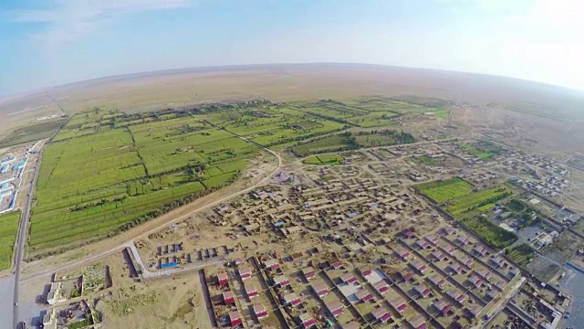 WS航拍戈壁沙漠/阿拉善小镇，中国内蒙古。视频下载