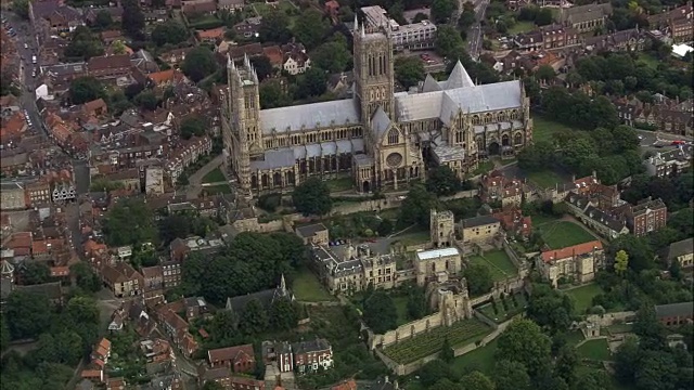 林肯大教堂-鸟瞰图-英国，林肯郡，林肯区，英国视频下载