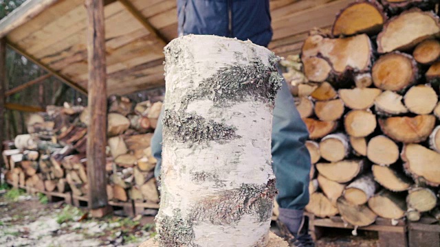 慢镜头:伐木的人视频素材