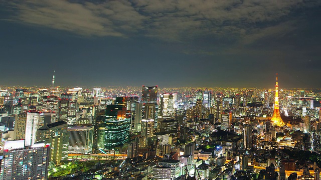 WS T/L东京塔和东京天空树在晚上/日本东京视频素材