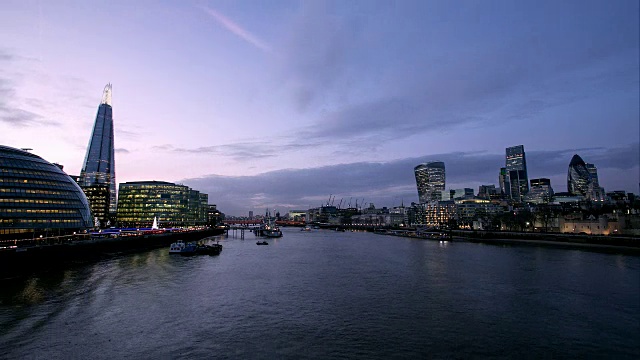 泰晤士碎片河和伦敦城的时光流逝之夜视频素材